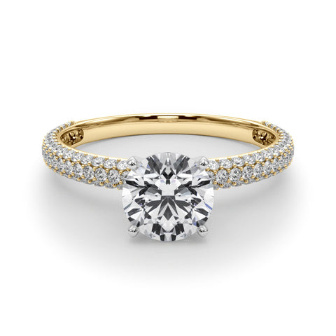 Yellow gold Round Solitaire with Pave Band and Four-Prong Setting 1