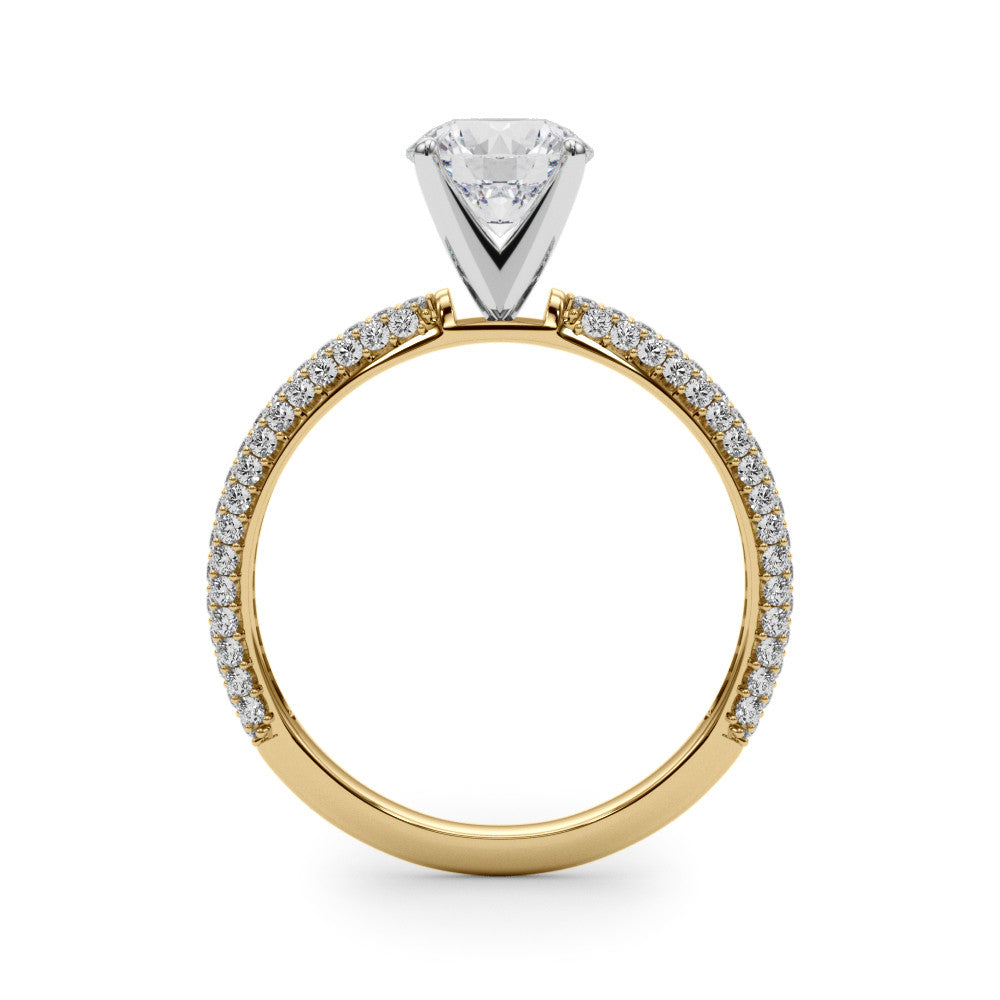Yellow gold Round Solitaire with Pave Band and Four-Prong Setting 2