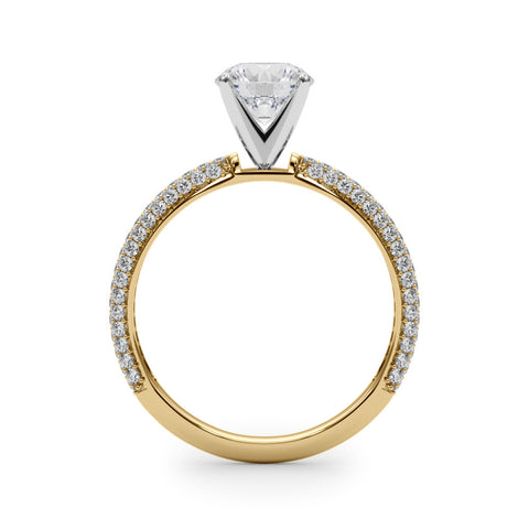 Yellow gold Round Solitaire with Pave Band and Four-Prong Setting 2