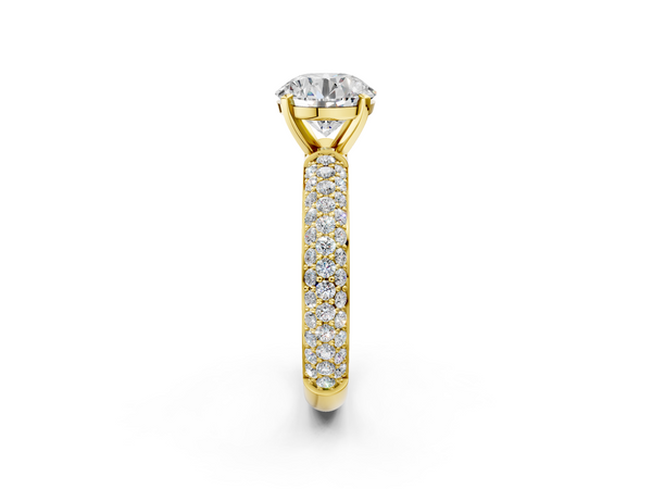 Yellow gold Round Diamond Solitaire Ring with Prong Setting and Pavé Band