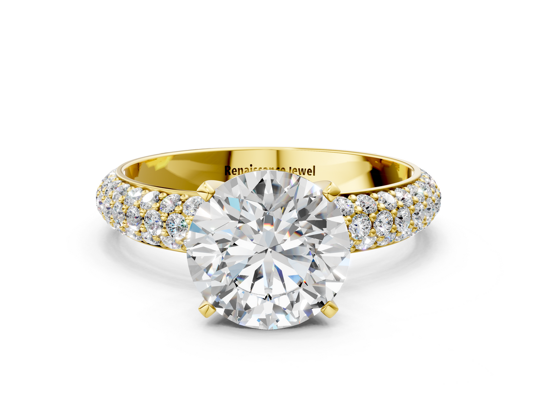 Yellow gold Round Solitaire with Pave Band and Four-Prong Setting_9