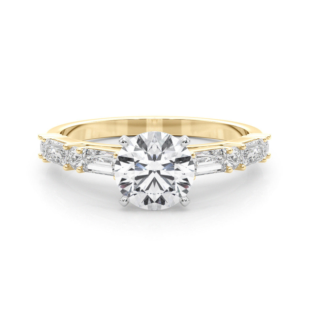 Yellow gold Round Solitaire with Side Baguettes and Channel Set Band 1