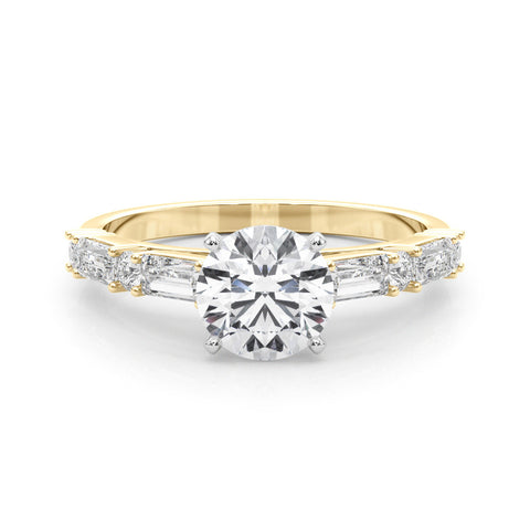 Yellow gold Round Solitaire with Side Baguettes and Channel Set Band 1