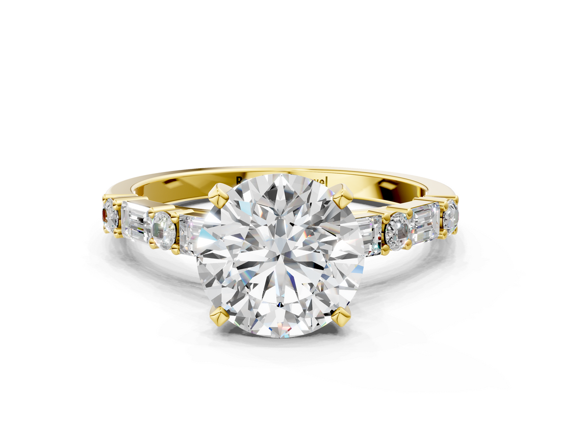 Yellow gold Round Solitaire with Side Baguettes and Channel Set Band_90