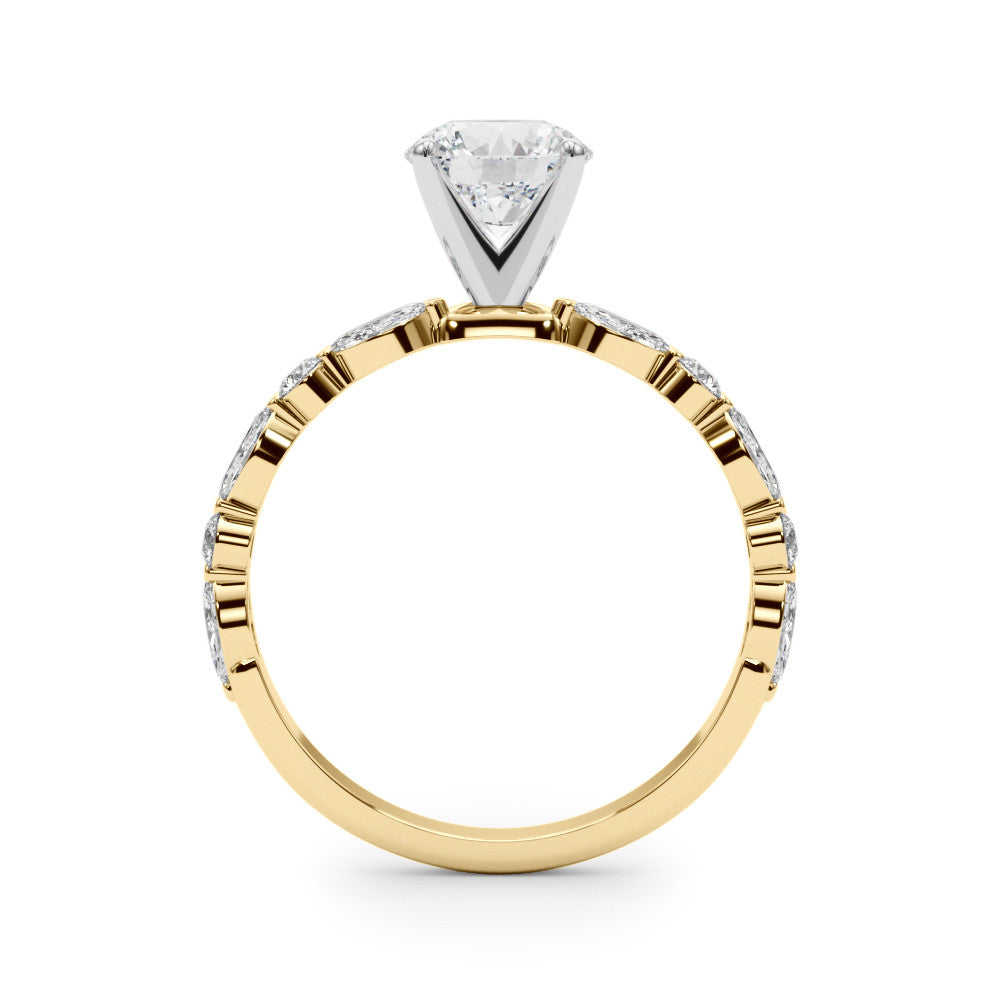 Yellow gold Round Solitaire with Side Stones on a Pavé Band and Four-Prong Setting 2