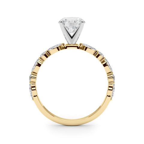 Yellow gold Round Solitaire with Side Stones on a Pavé Band and Four-Prong Setting 2
