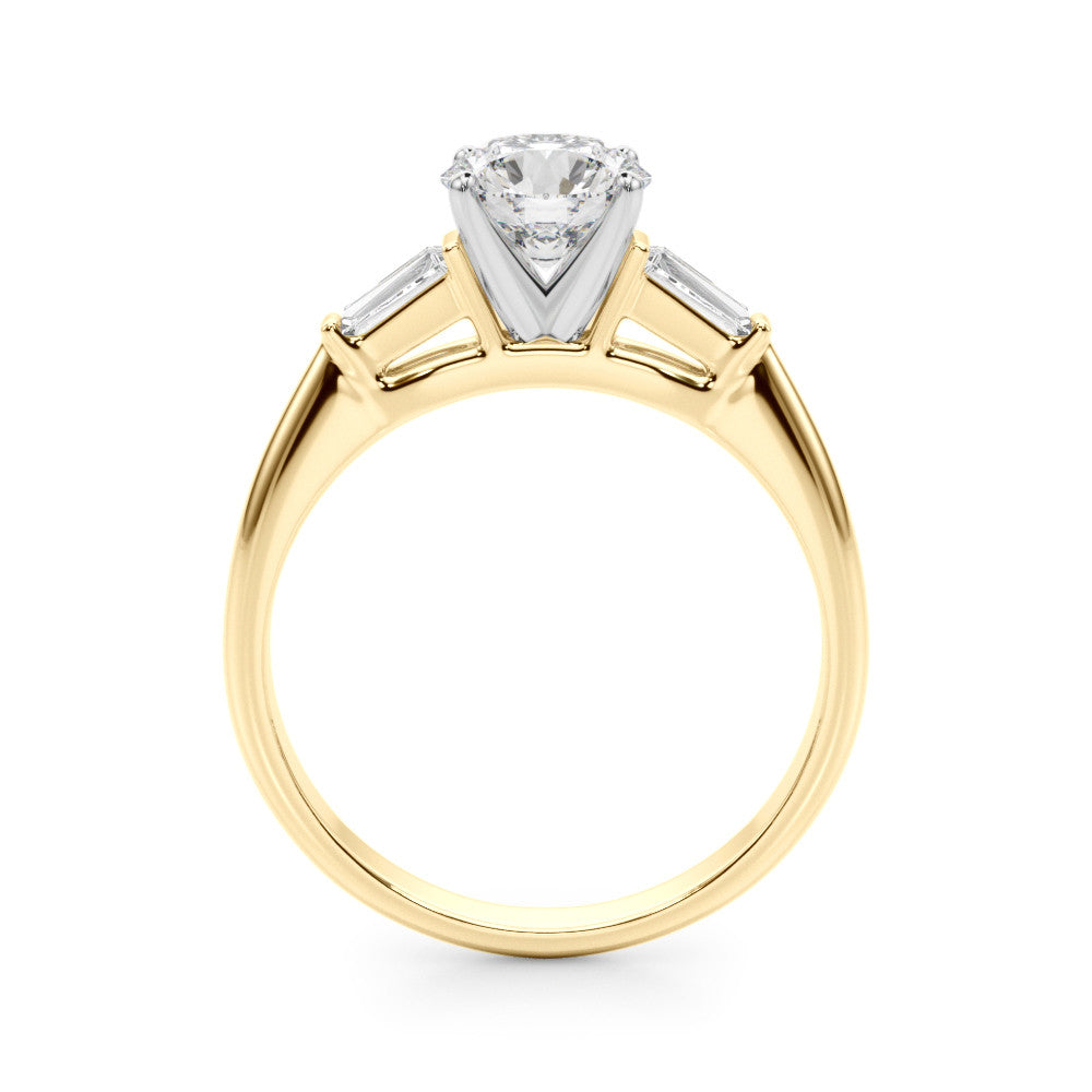 Yellow gold Round Solitaire with Tapered Baguette Side Stones on a Classic Band with Four-Prong Setting 2