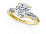 Yellow gold Round Solitaire with Tapered Baguette Side Stones on a Classic Band with Four-Prong Setting_134