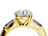 Yellow gold Round Solitaire with Tapered Baguette Side Stones on a Classic Band with Four-Prong Setting_137