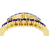 Yellow gold Round Tanzanite Chevron Contour Band with Prong Setting_10