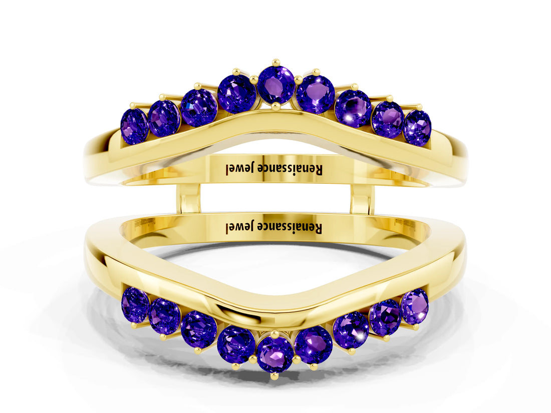 Yellow gold Round Tanzanite Chevron Contour Band with Prong Setting_6
