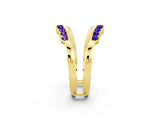 Yellow gold Round Tanzanite Chevron Contour Band with Prong Setting_8