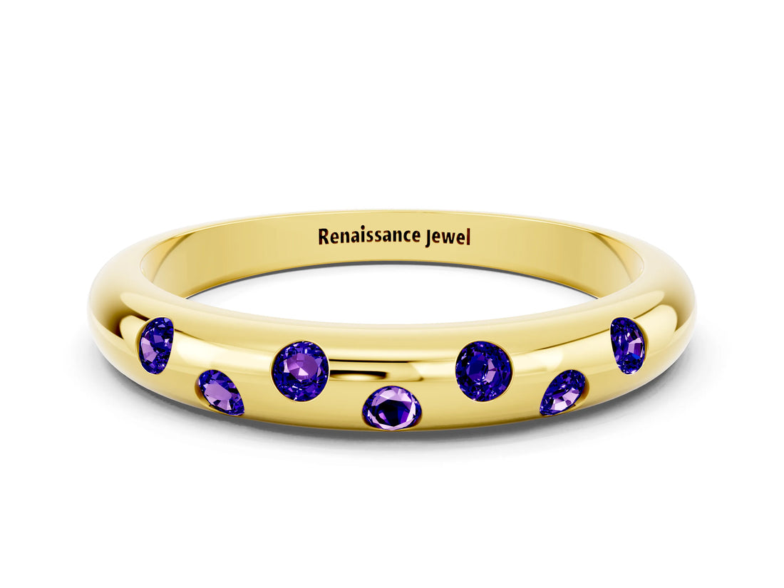 Yellow gold Round Tanzanite Flush-Set Comfort Fit Band_6