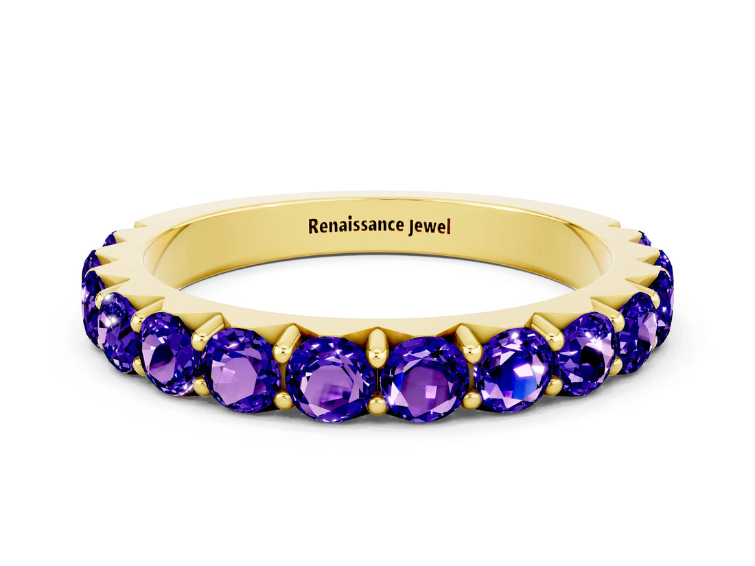 Yellow gold Round Tanzanite Half Eternity Band with Classic Prong Setting_6