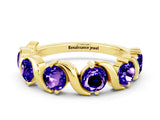 Yellow gold Round Tanzanite Half Eternity Band with Wave Prong Setting_6