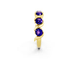 Yellow gold Round Tanzanite Half Eternity Band with Wave Prong Setting_8