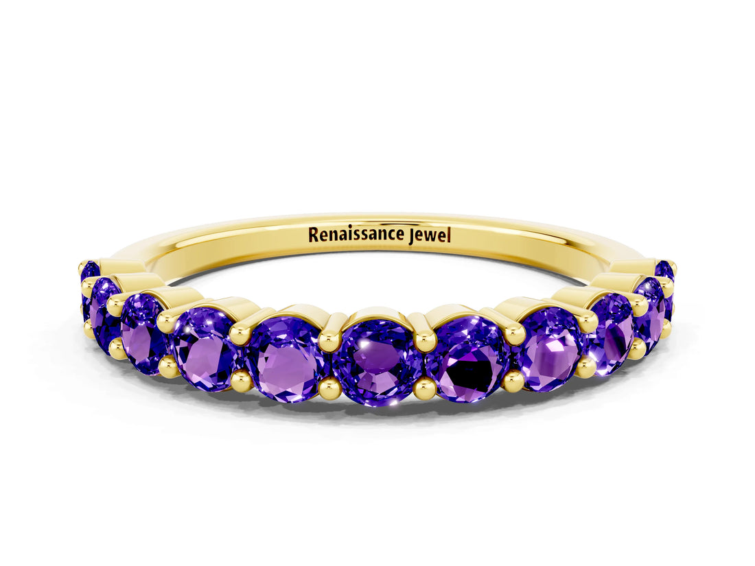 Yellow gold Round Tanzanite Half-Eternity Prong-Set Band_6