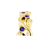 Yellow gold Round Tanzanite Leaf Eternity Band with Bezel Setting_48
