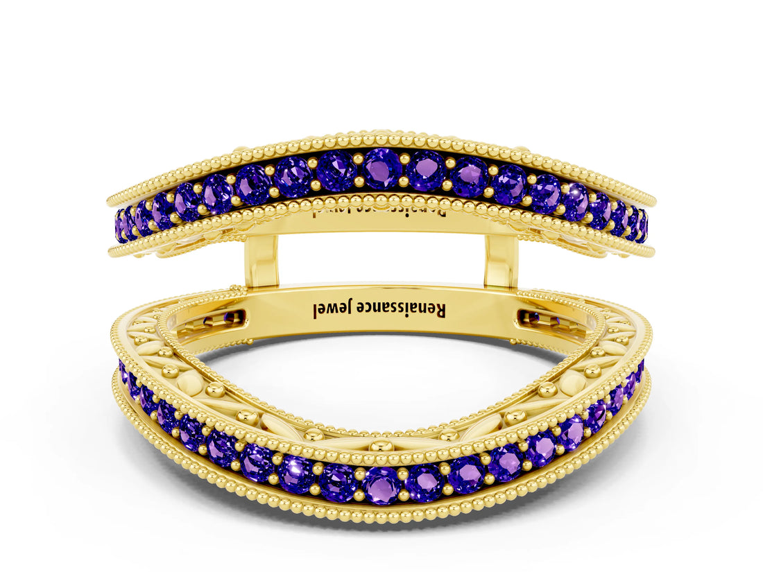 Yellow gold Round Tanzanite Milgrain Eternity Band with Channel Setting_18