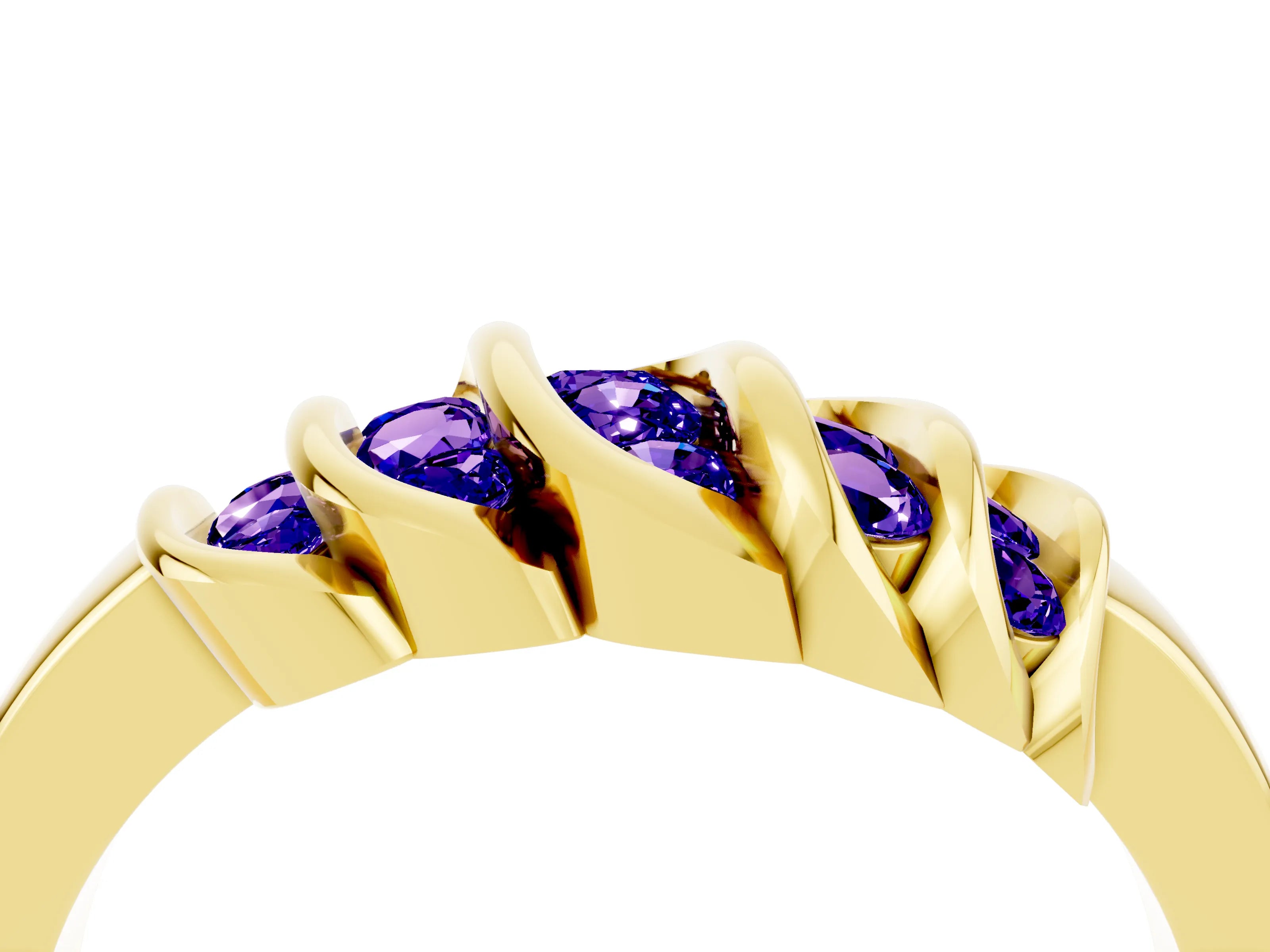 Yellow gold Round Tanzanite Multi-Row Crossover Band_10
