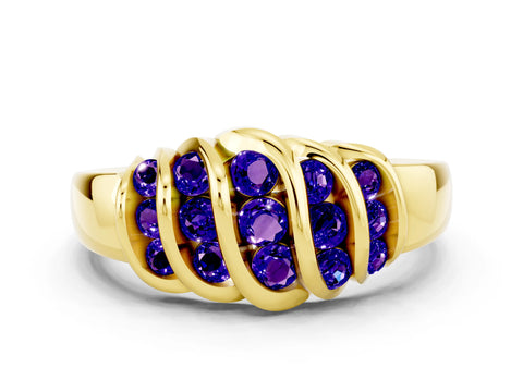 Yellow gold Round Tanzanite Multi-Row Crossover Band_6
