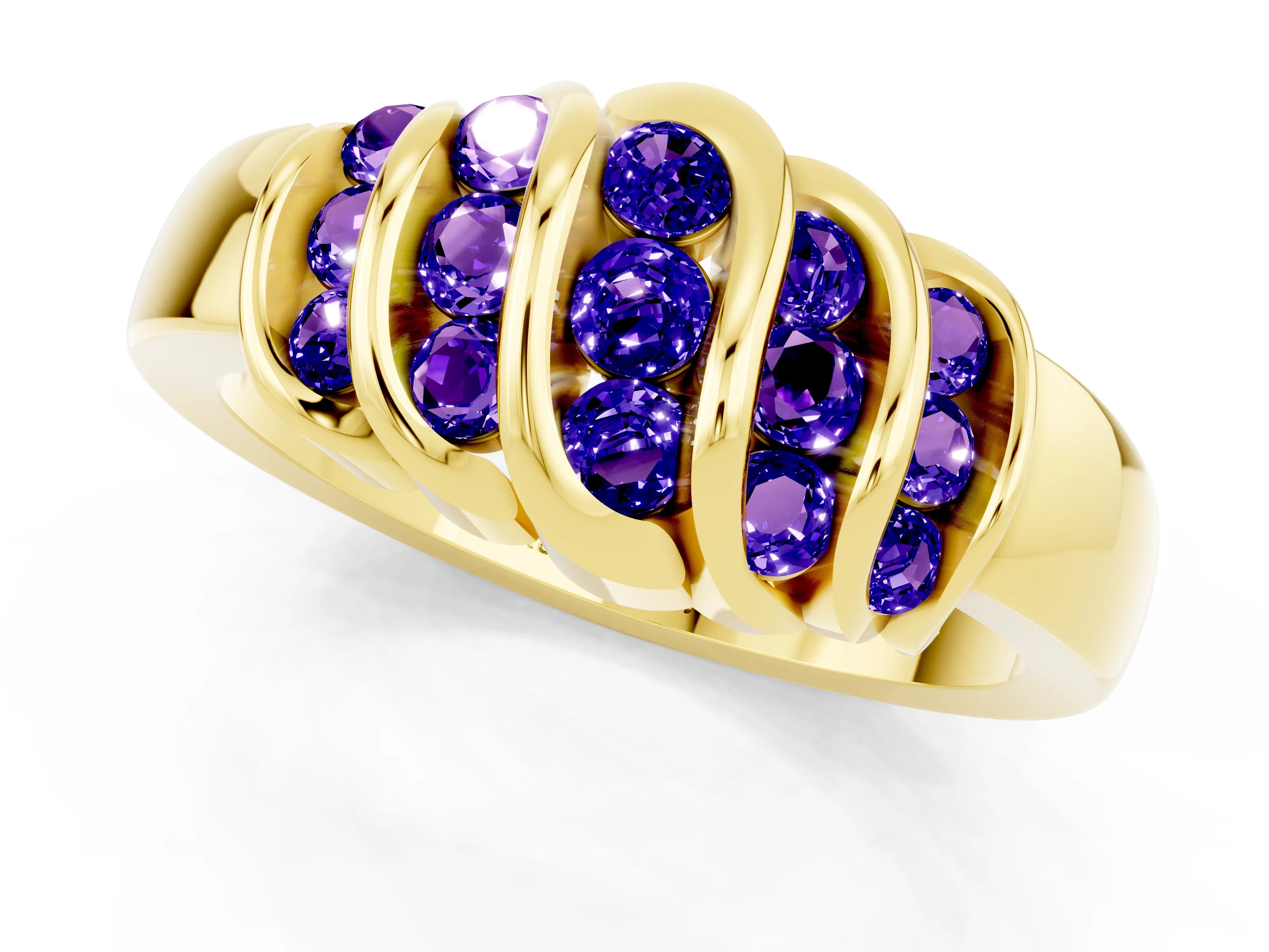 Yellow gold Round Tanzanite Multi-Row Crossover Band_7