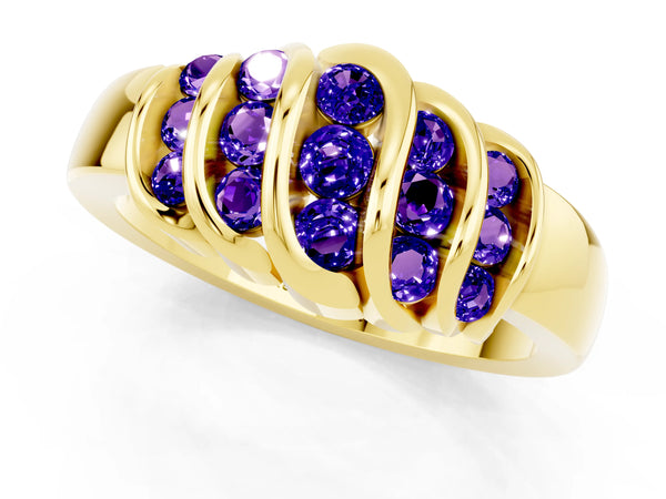 Yellow gold Round Tanzanite Multi-Row Crossover Band