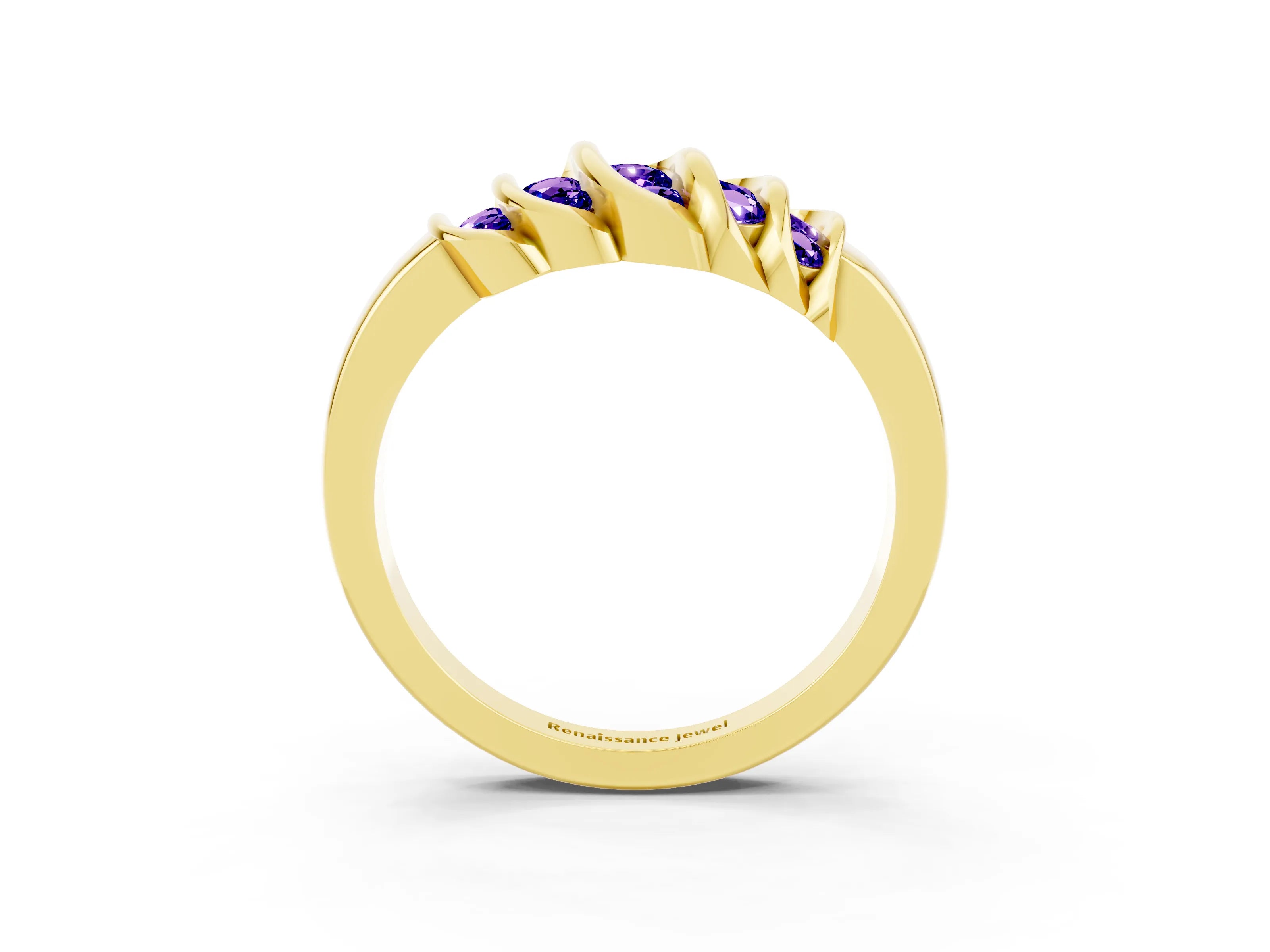 Yellow gold Round Tanzanite Multi-Row Crossover Band_9