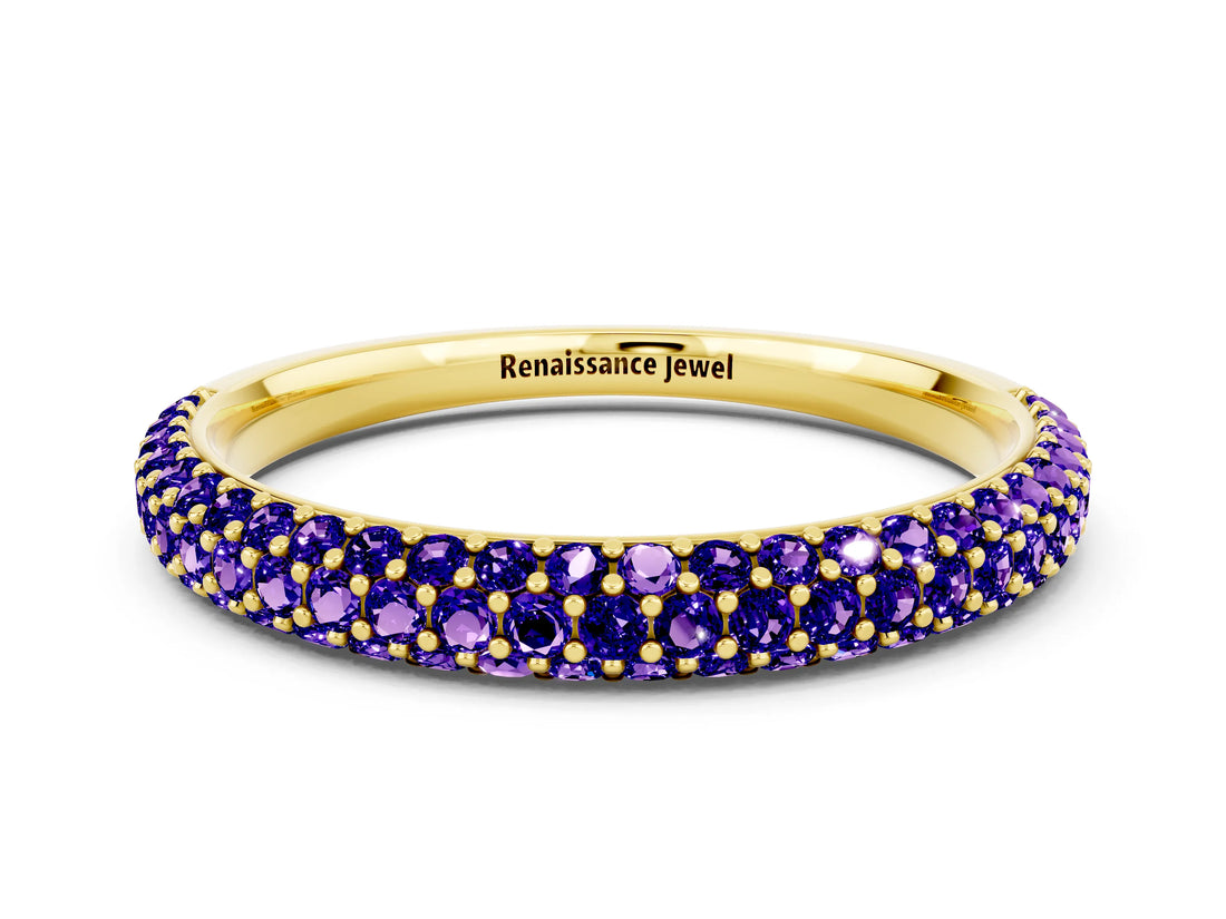 Yellow gold Round Tanzanite Pavé Eternity Band with Shared Prong Setting_6