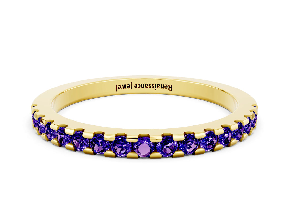 Yellow gold Round Tanzanite Pavé Set Eternity Band with Micro Prong Setting_6