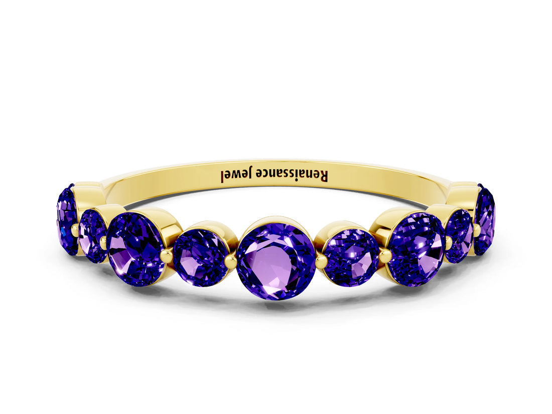 Yellow gold Round Tanzanite Scalloped Prong Set Eternity Band_18