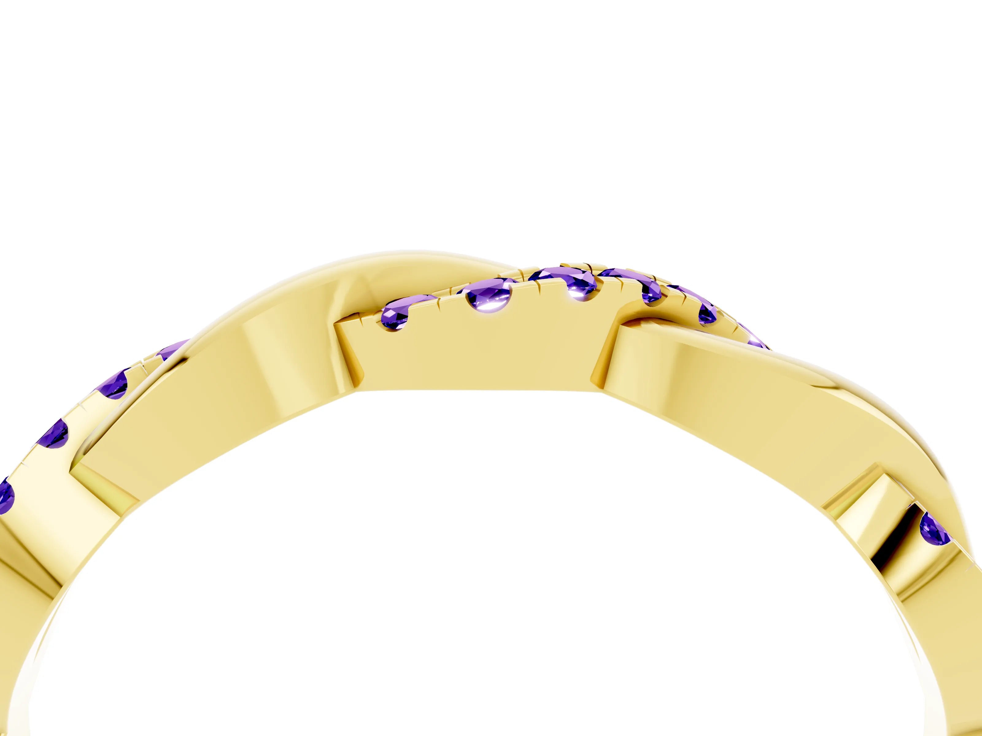 Yellow gold Round Tanzanite Twist Eternity Band with Pavé Setting_10