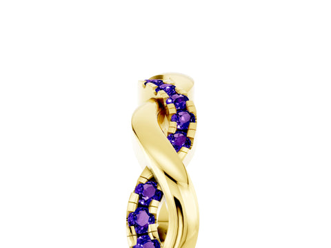 Yellow gold Round Tanzanite Twist Eternity Band with Pavé Setting_11
