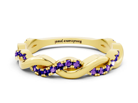 Yellow gold Round Tanzanite Twist Eternity Band with Pavé Setting_6