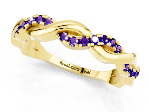 Yellow gold Round Tanzanite Twist Eternity Band with Pavé Setting_7