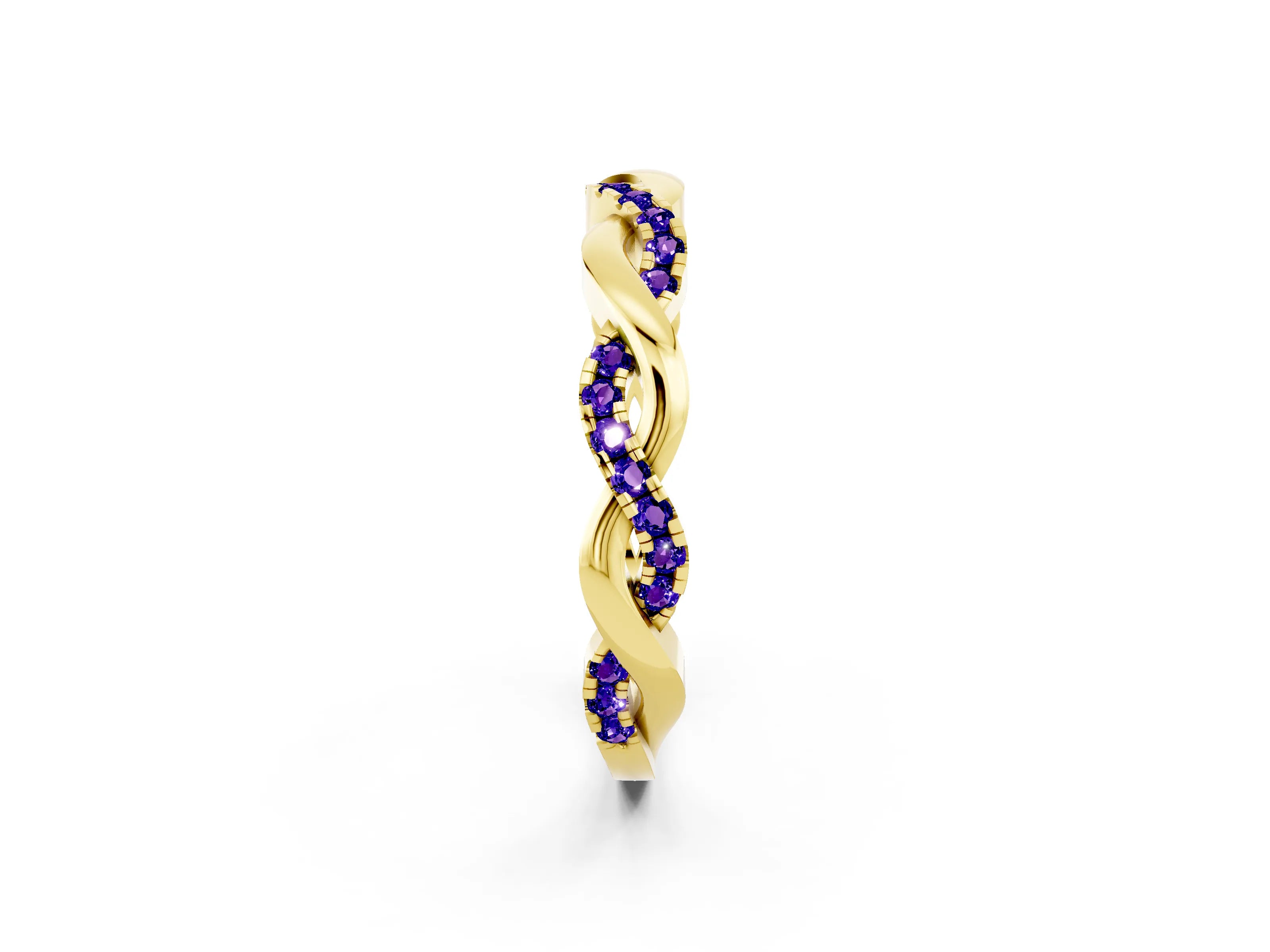 Yellow gold Round Tanzanite Twist Eternity Band with Pavé Setting_8
