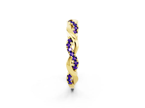 Yellow gold Round Tanzanite Twist Eternity Band with Pavé Setting_8