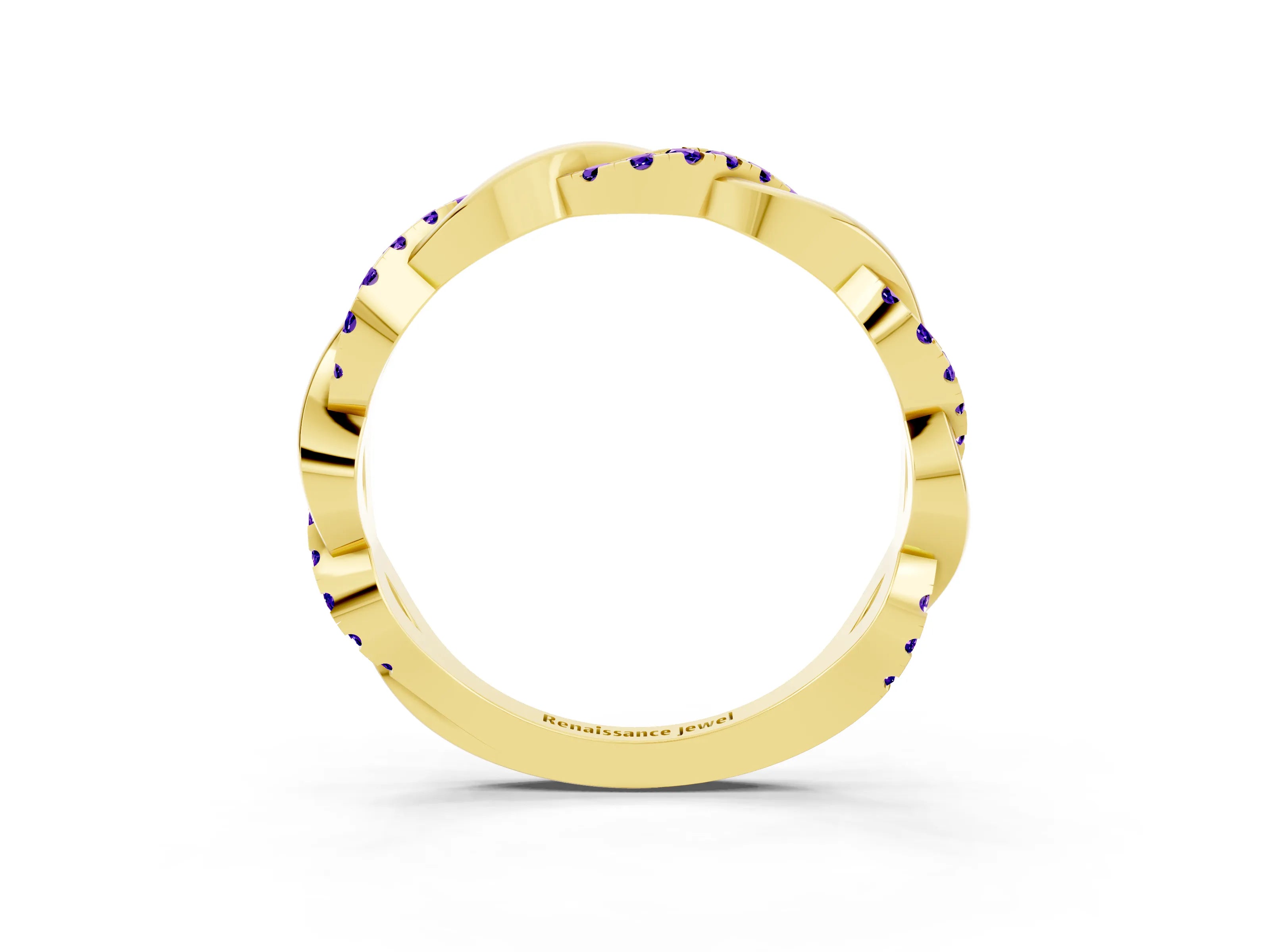 Yellow gold Round Tanzanite Twist Eternity Band with Pavé Setting_9