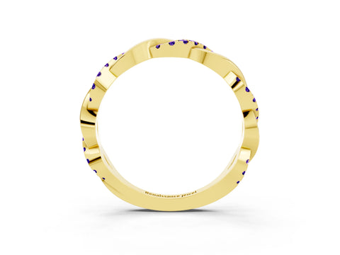 Yellow gold Round Tanzanite Twist Eternity Band with Pavé Setting_9