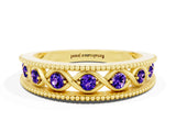 Yellow gold Round Tanzanite Twist Milgrain Band with Bezel Setting_12