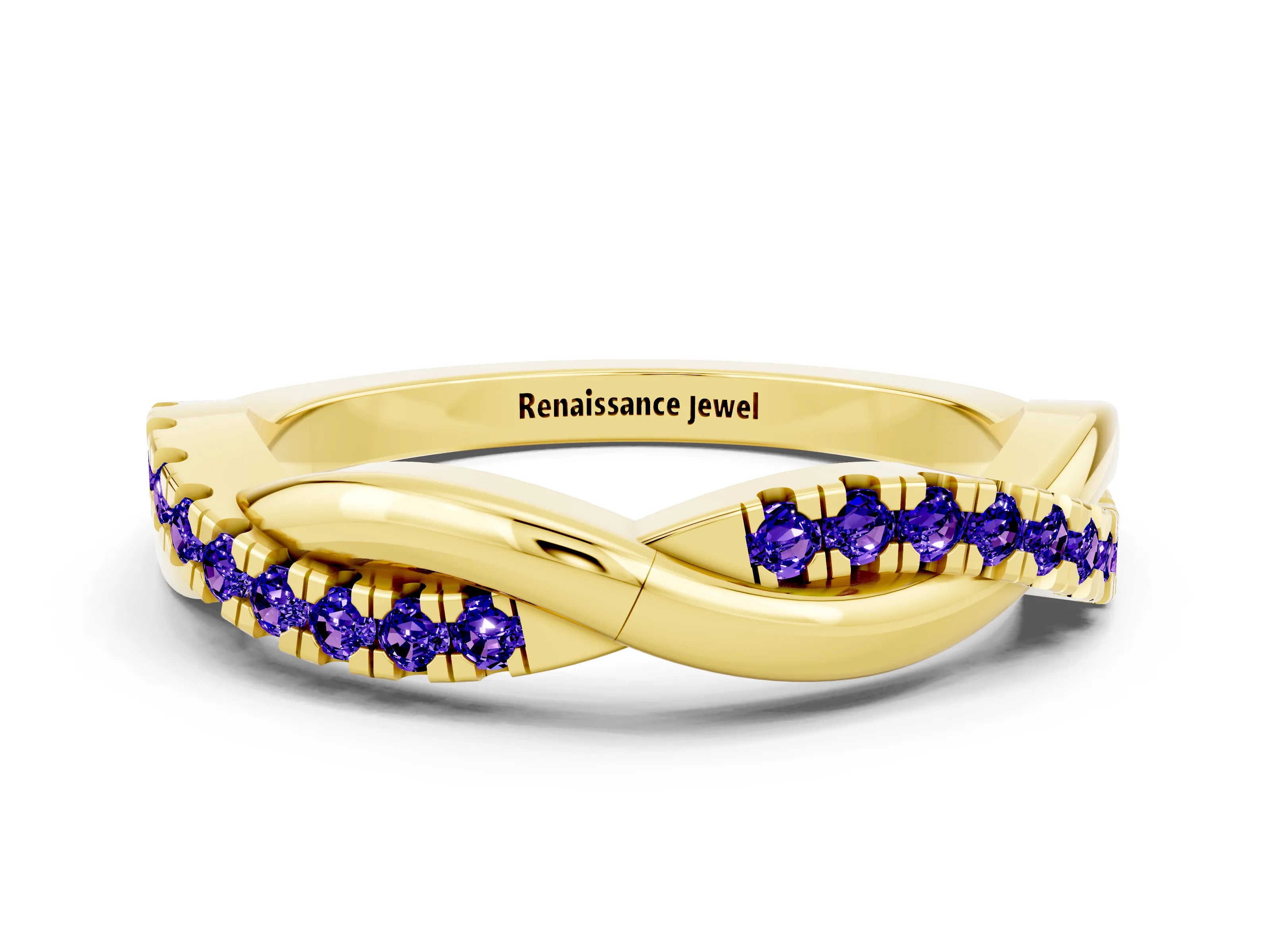Yellow gold Round Tanzanite Twisted Infinity Band with Prong Setting_6