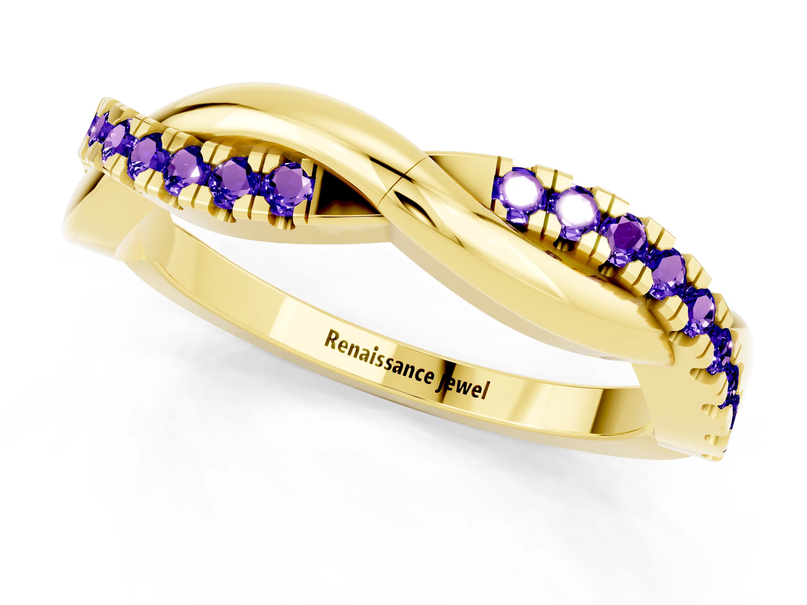 Yellow gold Round Tanzanite Twisted Infinity Band with Prong Setting_7