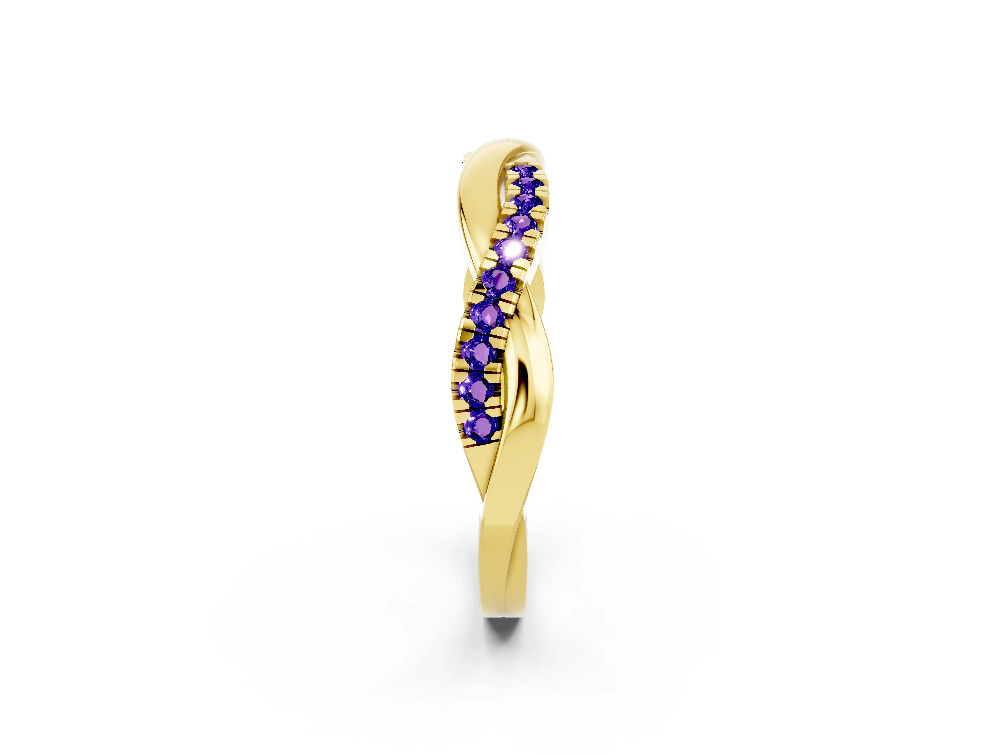 Yellow gold Round Tanzanite Twisted Infinity Band with Prong Setting_8
