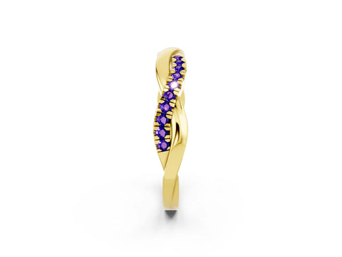 Yellow gold Round Tanzanite Twisted Infinity Band with Prong Setting_8