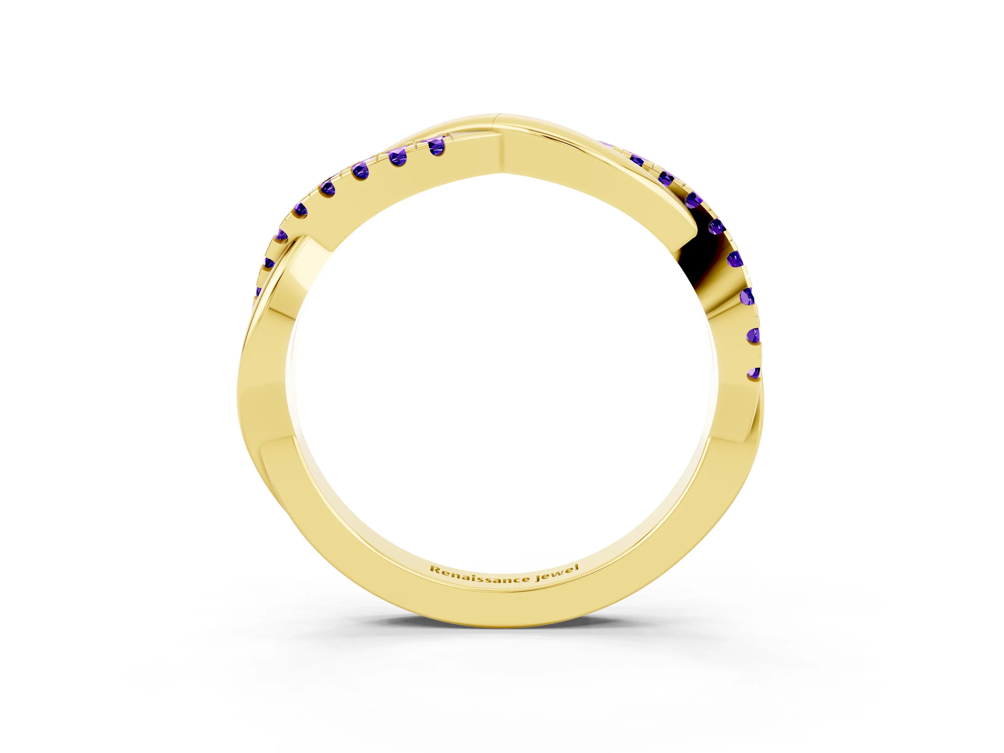Yellow gold Round Tanzanite Twisted Infinity Band with Prong Setting_9
