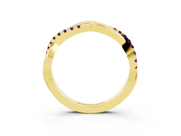 Yellow Gold Round Tanzanite Half Eternity Infinity Twist Wedding Band