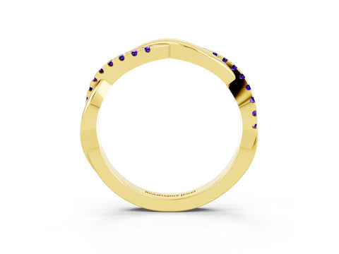 Yellow gold Round Tanzanite Twisted Infinity Band with Prong Setting_9