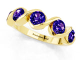 Yellow gold Round Tanzanite Wave Band with Channel Setting and Shared Prongs_7
