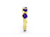 Yellow gold Round Tanzanite Wave Band with Channel Setting and Shared Prongs_8