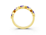Yellow gold Round Tanzanite Wave Band with Channel Setting and Shared Prongs_9